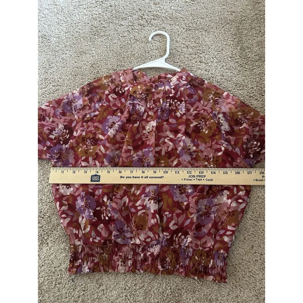 Sadie & Sage Cropped Floral Mock Neck Boho Girly Cute Blouse Top Size Small Pink - Image 6