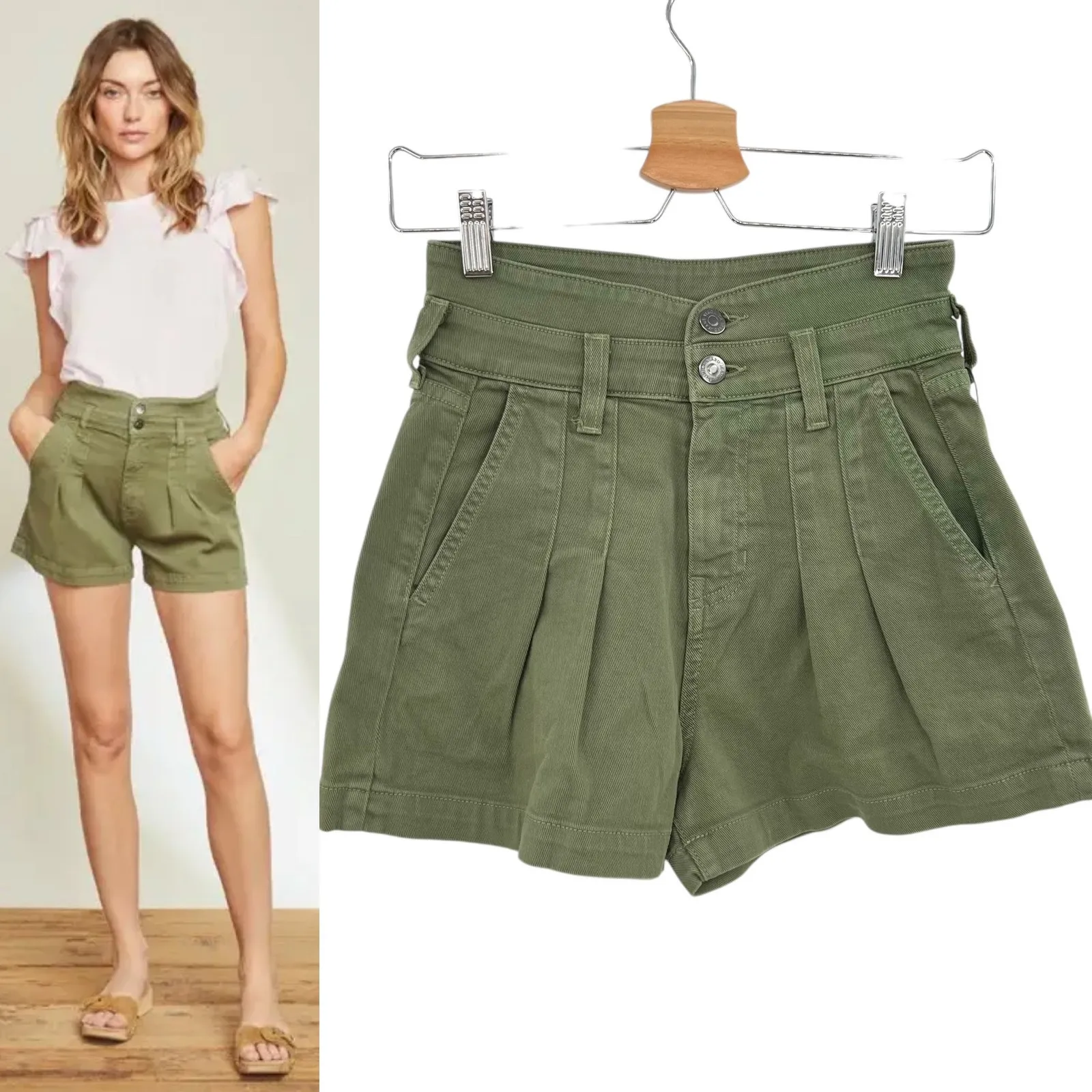 Veronica Beard Jaylen Denim Shorts High Rise Pleated Clover Green Size 23 - Image 2