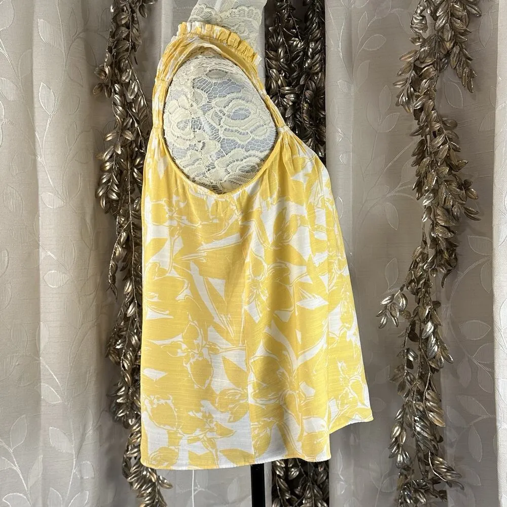 Nine West Yellow Floral Ruffle Blouse | Medium |‎ Cottagecore Boho Chic - Image 3
