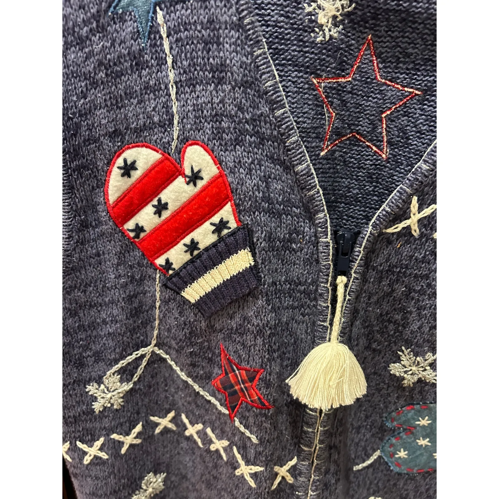 Ladies Bobbie Brooks Sweater Vest Holiday Zipper Front Mittens Star Size XL - Image 2