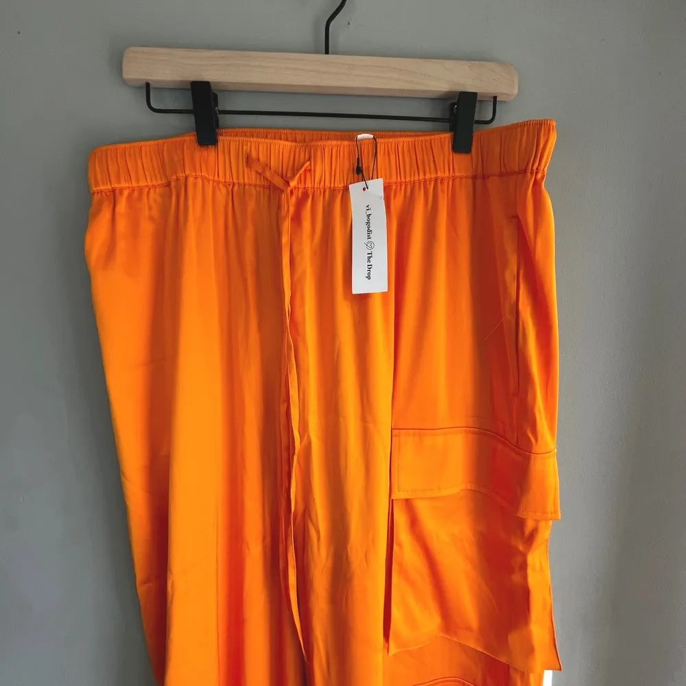 The Drop Women's Orange High Waist Cargo Pants Elastic Waistband Drawstring XL - Image 3