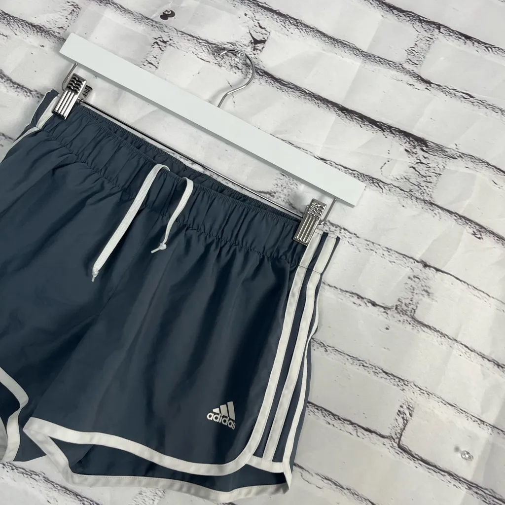 Adidas Women’s Athletic Running Shorts Grey White Y2K Sports M Stretch Gymwear - Image 6