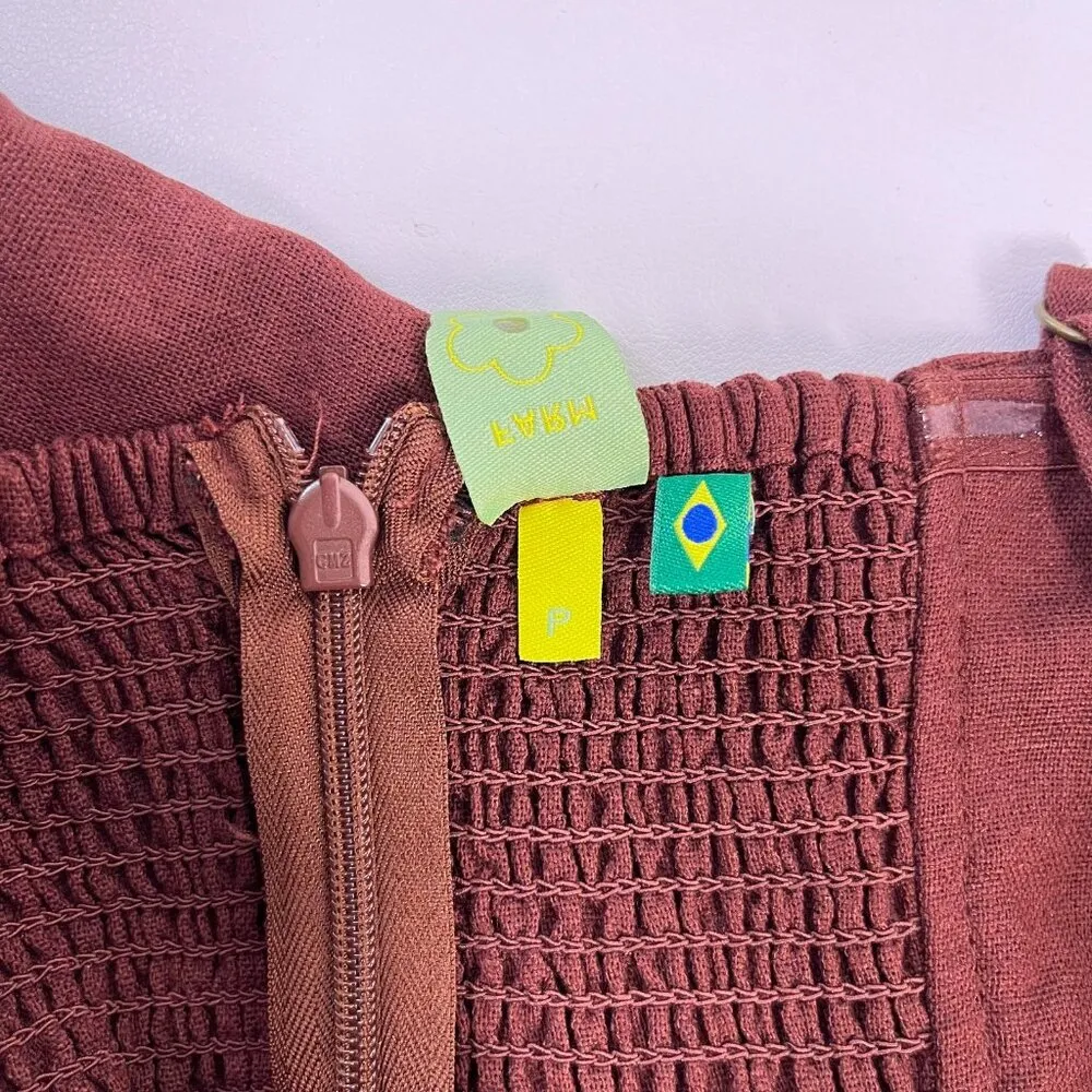 NWOT Farm Rio Linen Blend Sleeveless Halter Wide Leg Jumpsuit Sz S Brown - Image 11