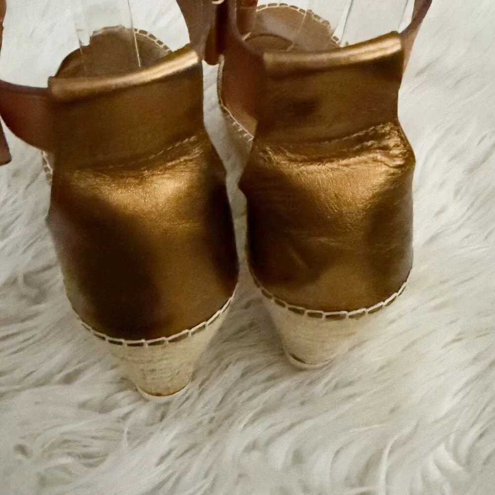 SEE BY CHLOE | Glyn Metallic Wedge Espadrille Sandals Bronze Jute White | Size 4 - Image 7