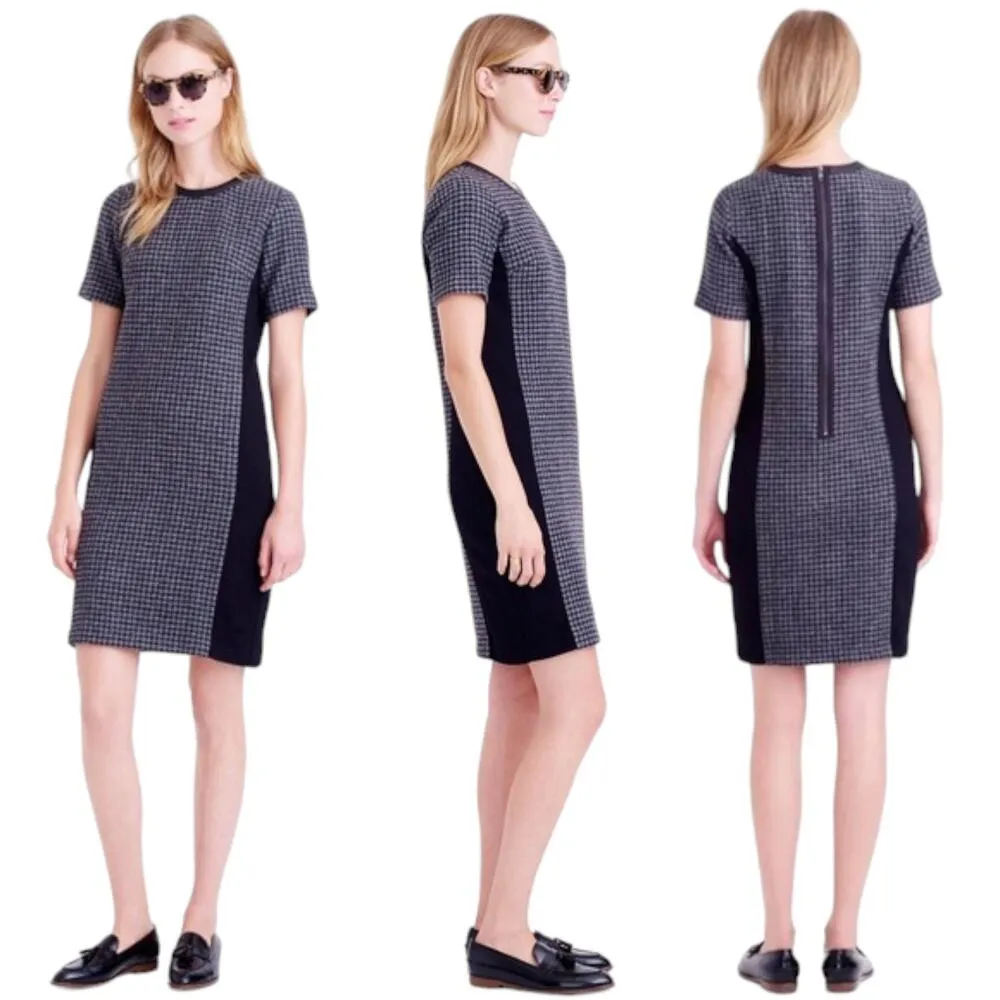 J.CREW | Size 4 | Mixed Wool with Leather Trim Hounds Tooth Mini Shift Dress - Image 3