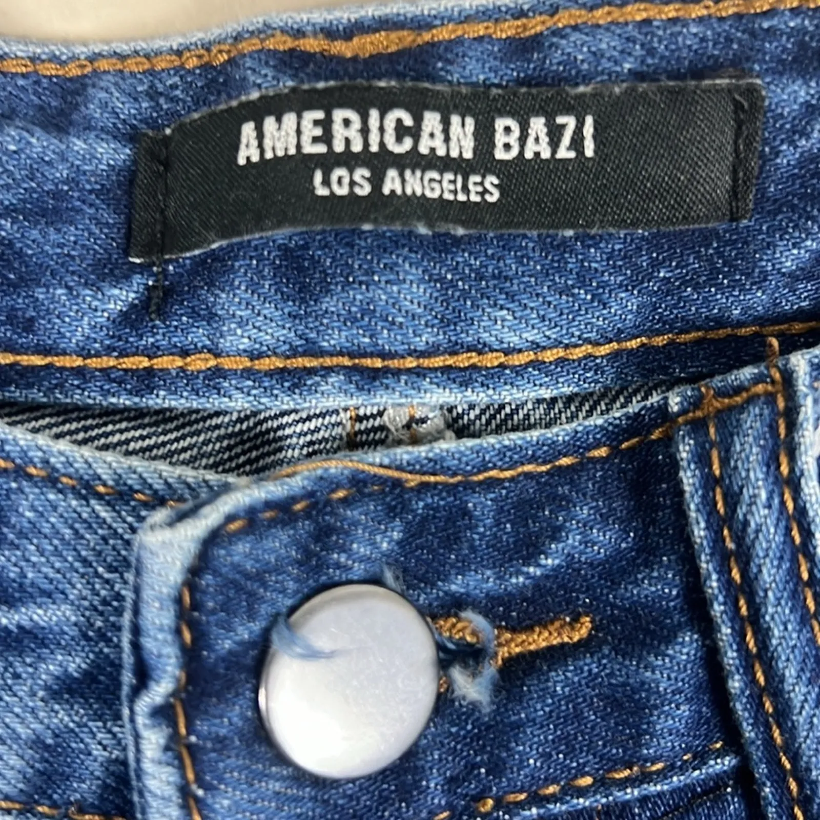 American Bazi Jeans Juniors 9 Dark Wash High Waisted Distressed Straight Leg - Image 5