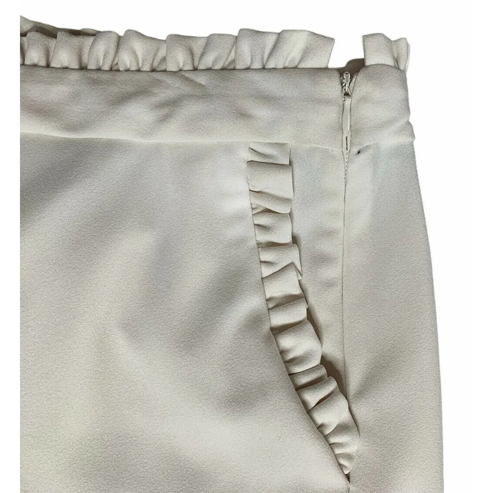 Womens Worthington Tapered Leg Ruffle Trim Cream Winter White Pants Size 12 - Image 5