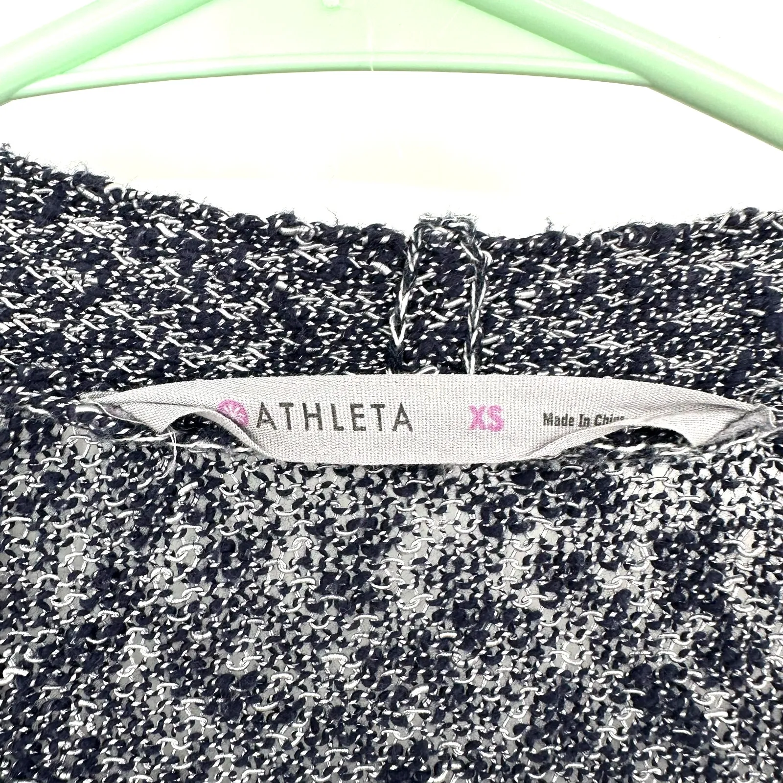 Athleta Size XS Cardigan Black‎ & White Long Sleeve Duster Sweater Loose Knit - Image 4