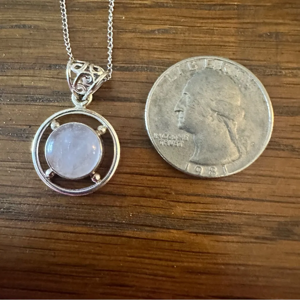 Rainbow Moonstone Round Cabochon 925 Sterling Silver Chakra Pendant 20” - Image 3