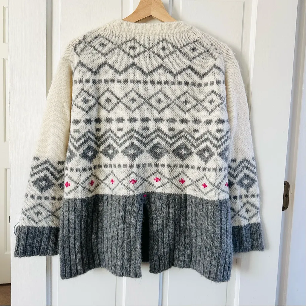 Label + Thread Greta Fairisle Crewneck Ski Sweater Alpaca Wool Peru Size XS Gray - Image 2