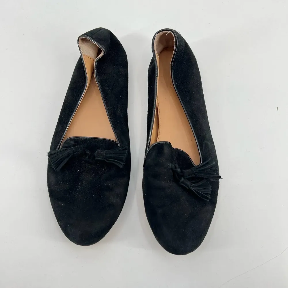 J Crew Cora Suede black Leather Tassel Loafers Moccasins F5735 Women's size 6.5 - Image 3