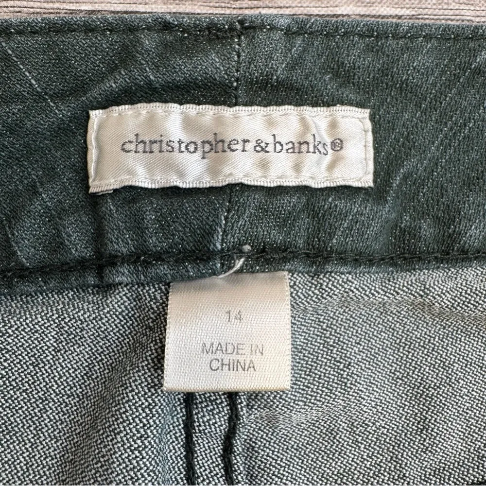 Christopher & Banks Women's Dark Green Denim Straight Leg Jeans 14 Textured Zip - Image 9