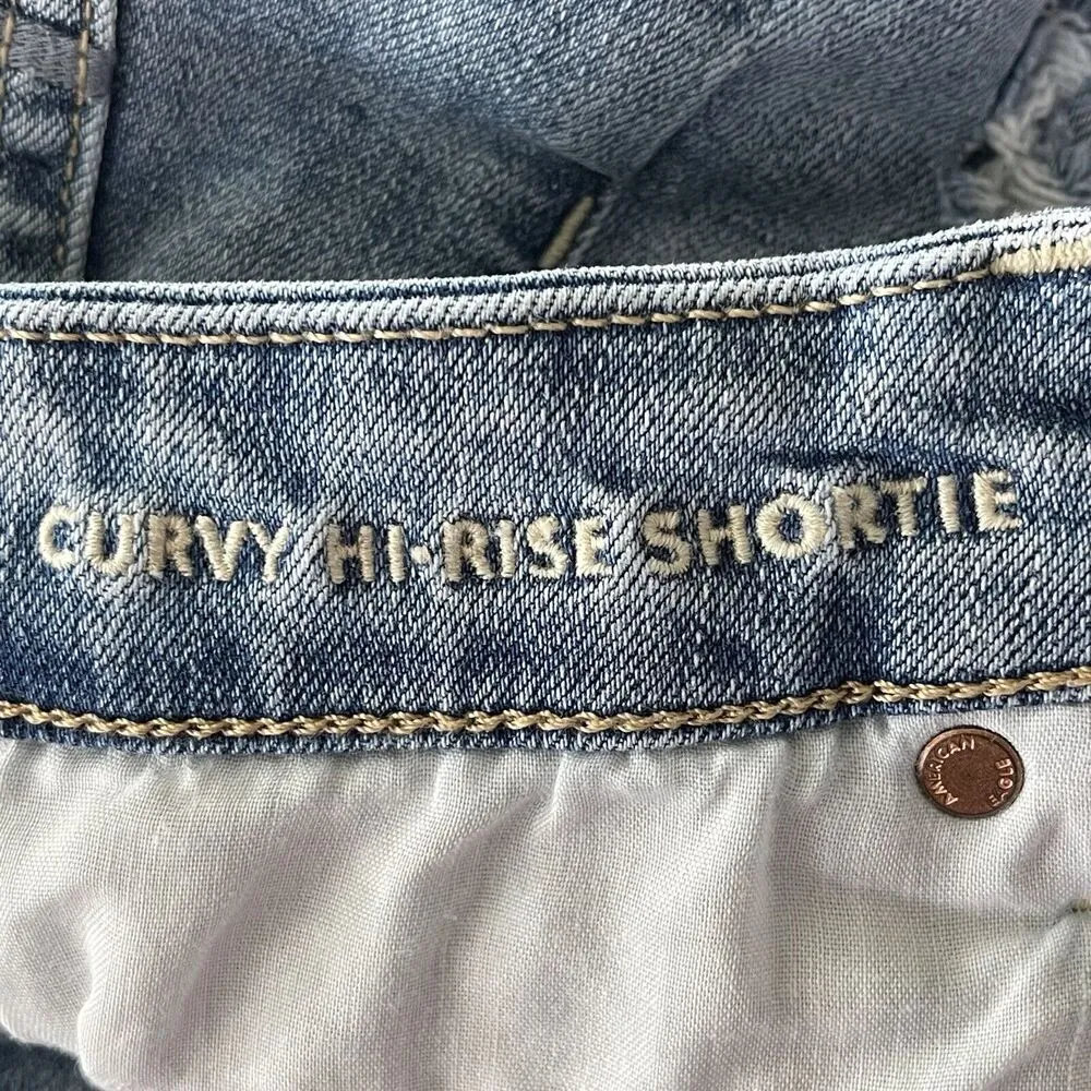 American Eagle SZ 0 Curvy Hi-Rise Shortie Jean Shorts Distressed Stretch Light - Image 9