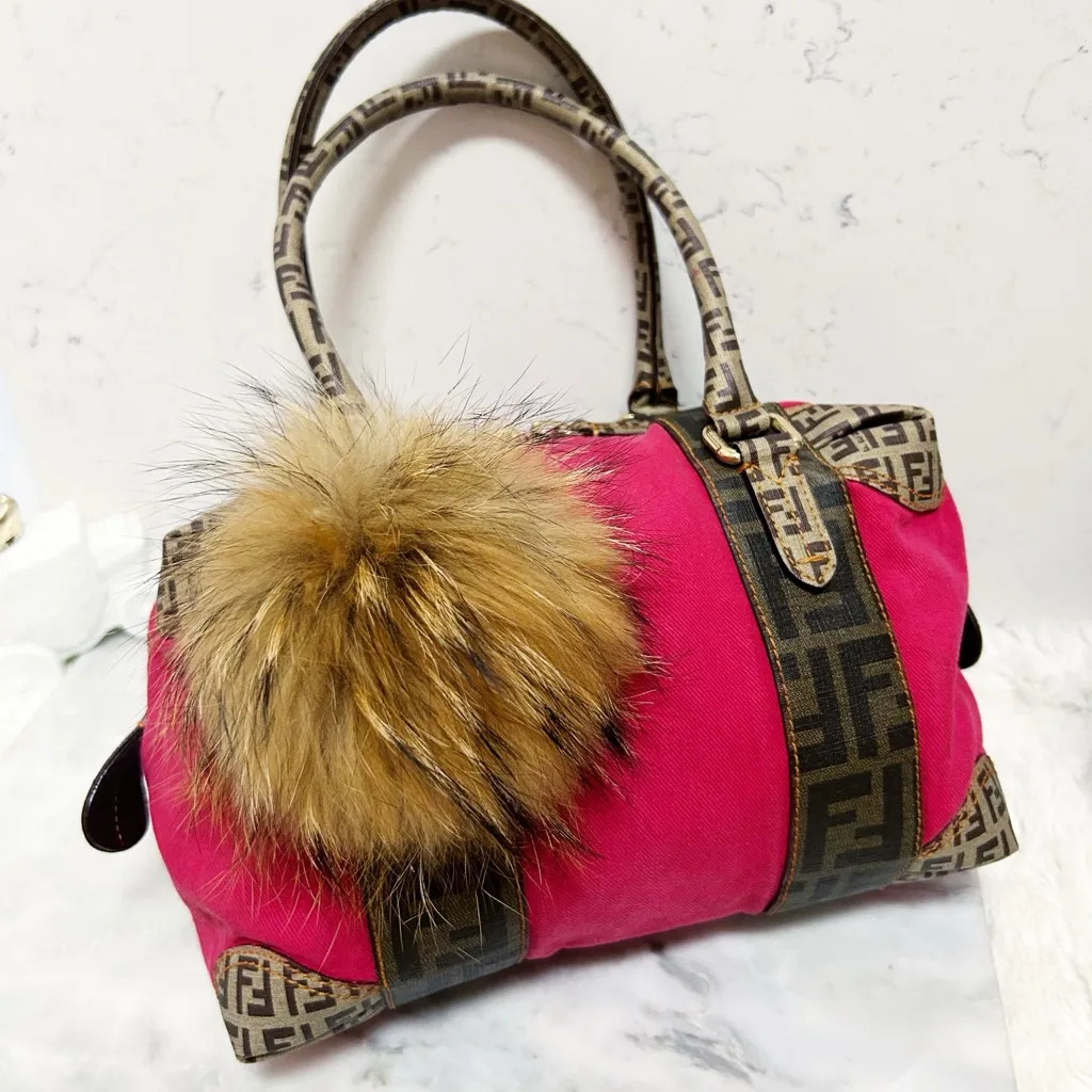 Authentic Fendi RARE Barbie Pink & Monogram Forever Bauletto Boston Bag - Image 3