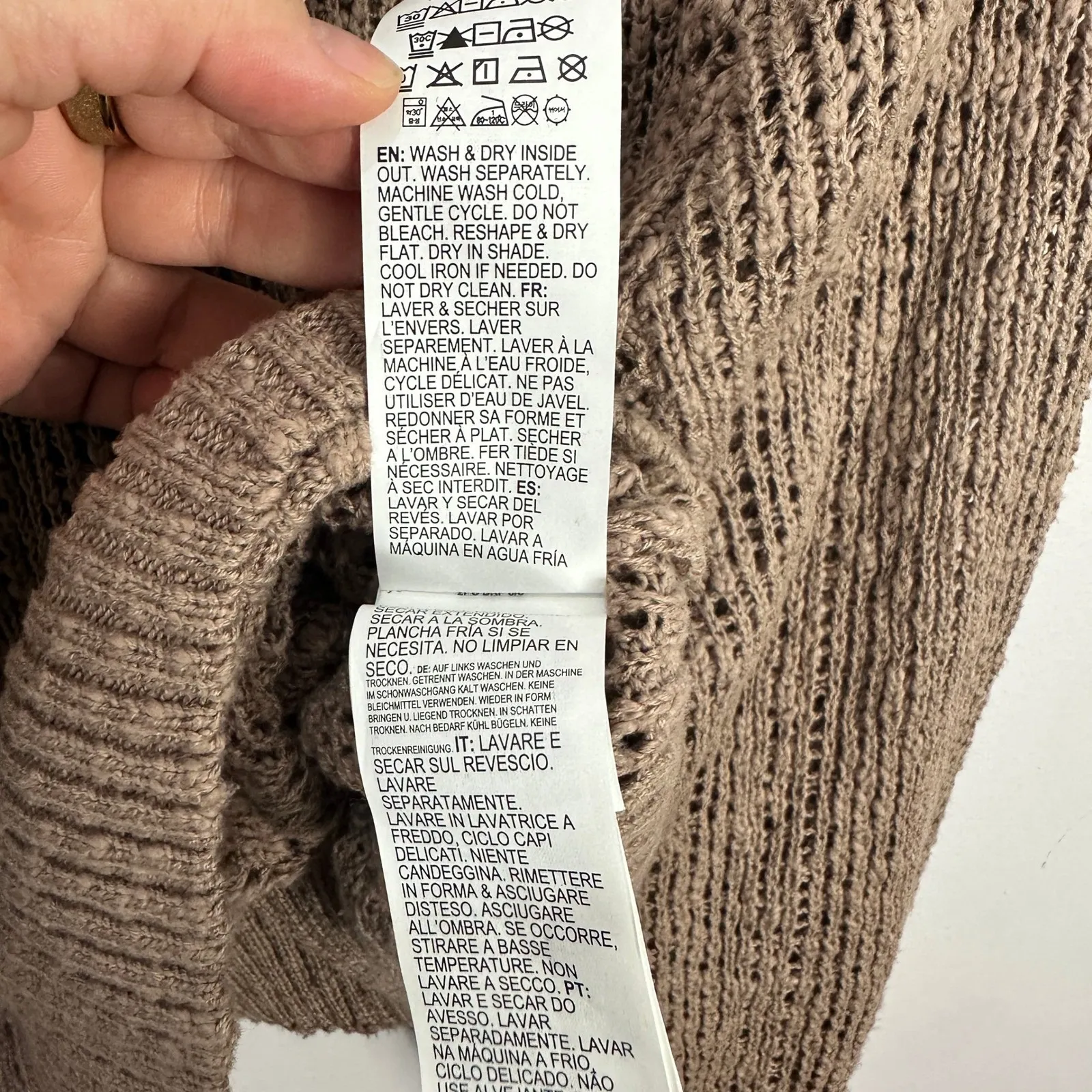 Billabong Crochet Knit Sweater Womens Large Brown Coastal Boho Granola Layering - Image 4