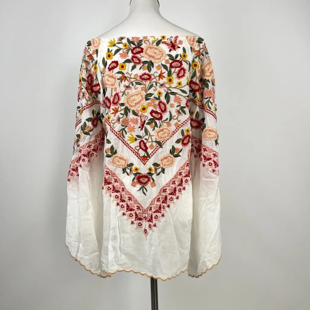 NWOT Johnny Was Embroidered Floral Flare Sleeve Top Shirt Blouse Oversized Sz S - Image 6