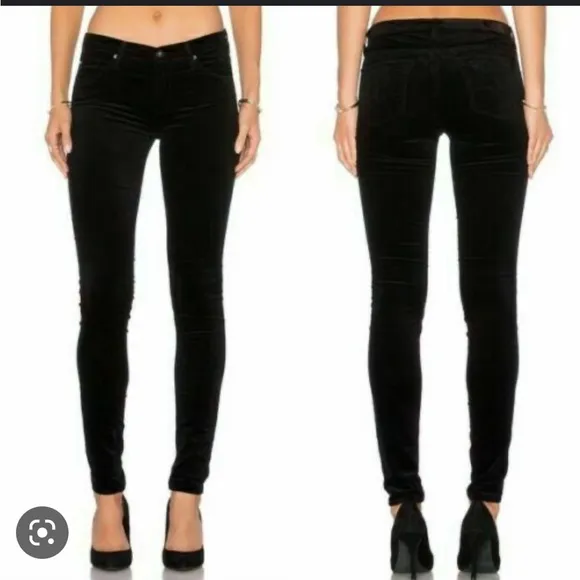 AG ADRIANO GOLDSCHMIED BLACK VELOUR SUPER SKINNY LEGGING PANT - Image 2