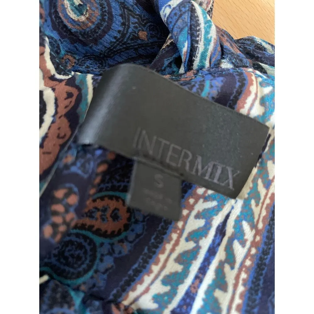 Intermix Mury 100% Silk Paisley Print Tiered Maxi Dress in Blue Boho Size Small - Image 9