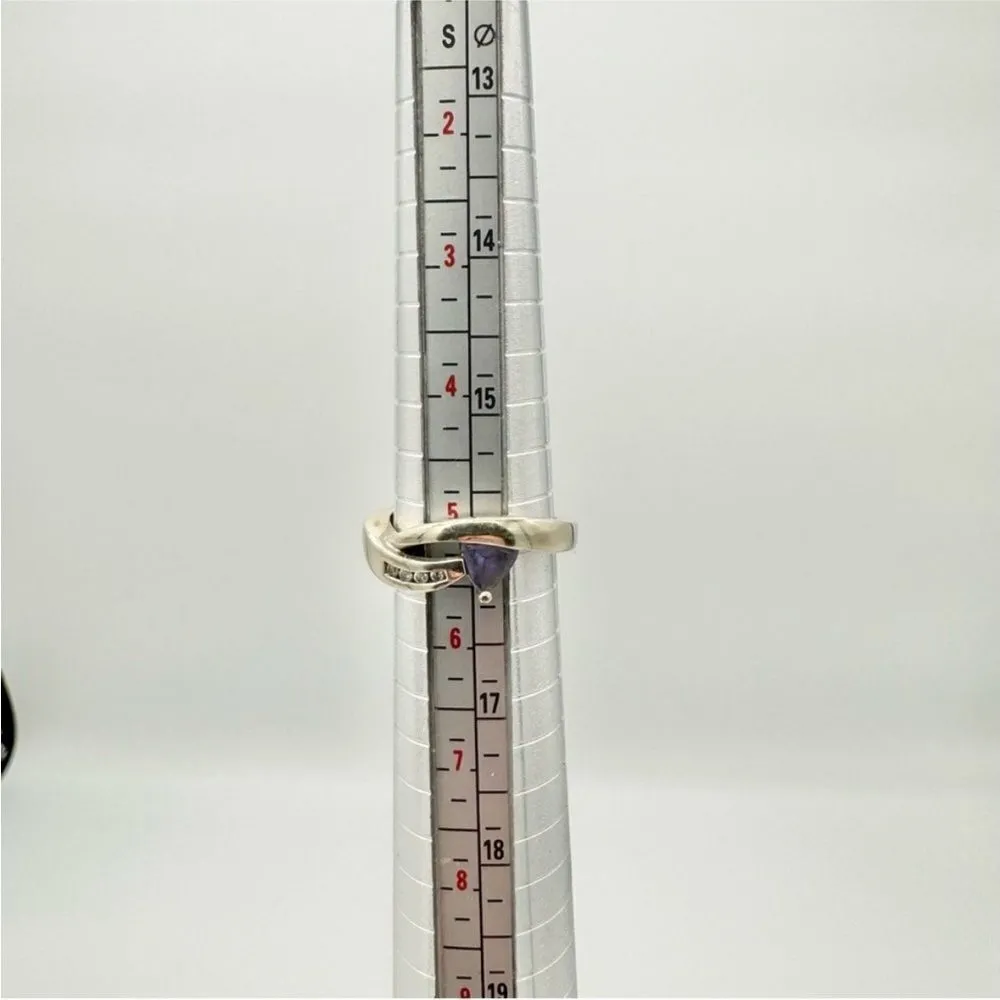 10K Two Tone White Gold Diamond & Tanzanite Ring & Pendant Set .04 ctw 3.6 - Image 8