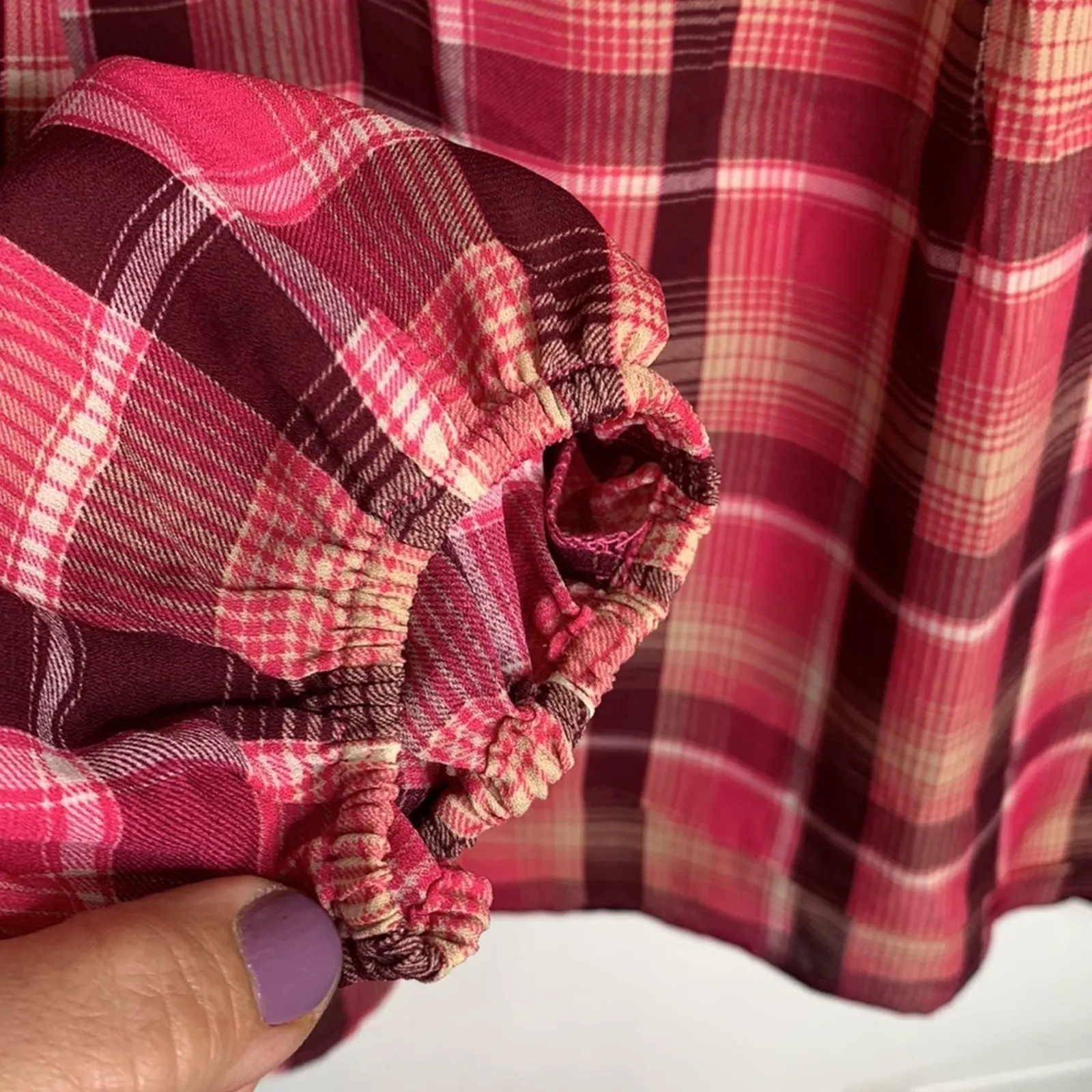 Sunny Leigh Ruffle Trim Plaid Blouse W-225 New with Tag Sz M - Image 7