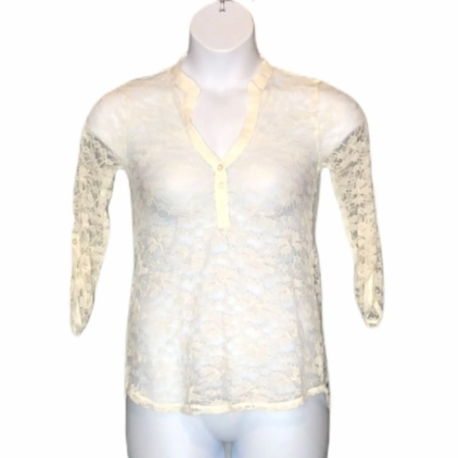 Wallflower White Sheer Lace Henley High Low Festival Beach Coverup Size M - Image 9