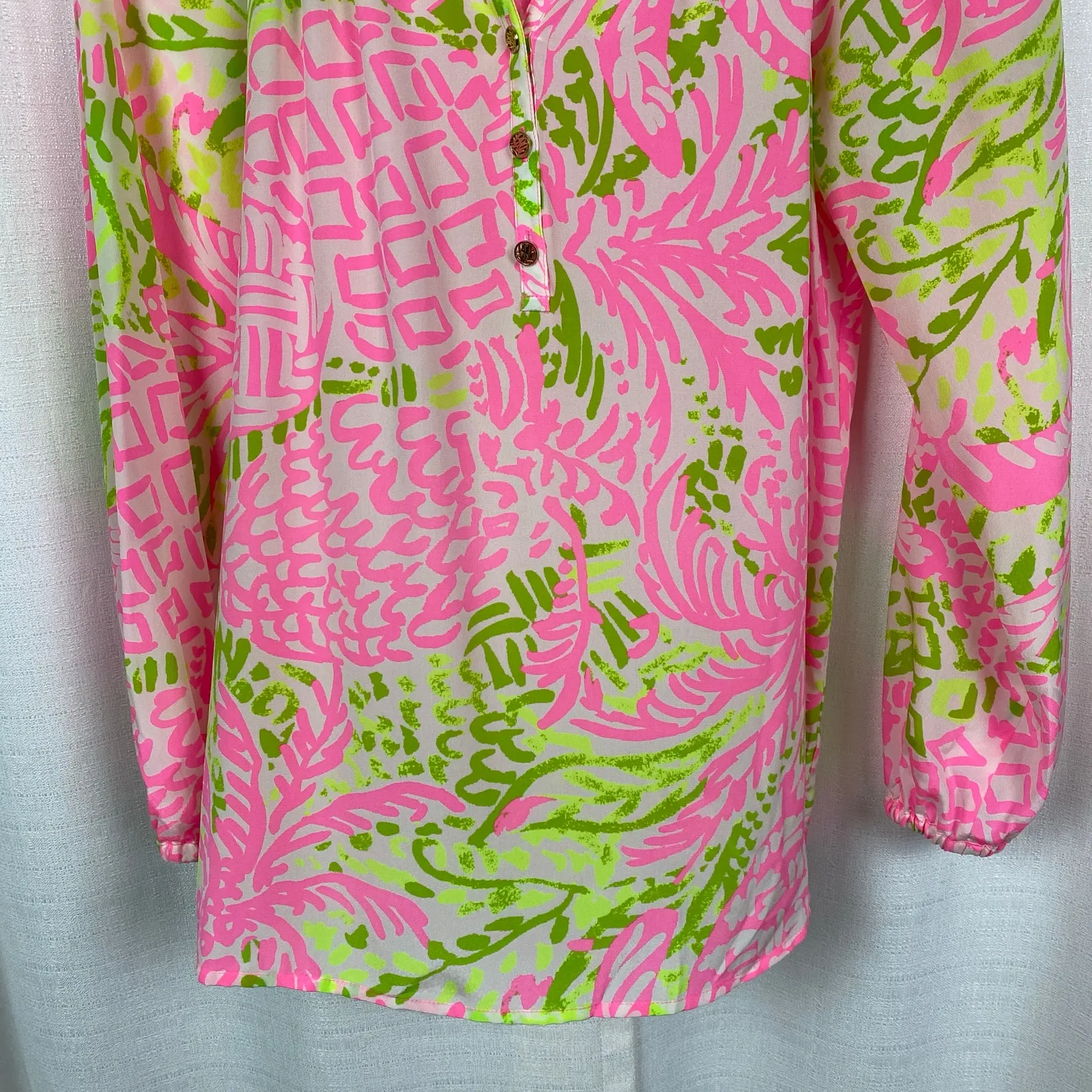 Lilly Pulitzer Pink&Green Silk Elsa Top Home Slice Pink Pineapple Sz.S - Image 7