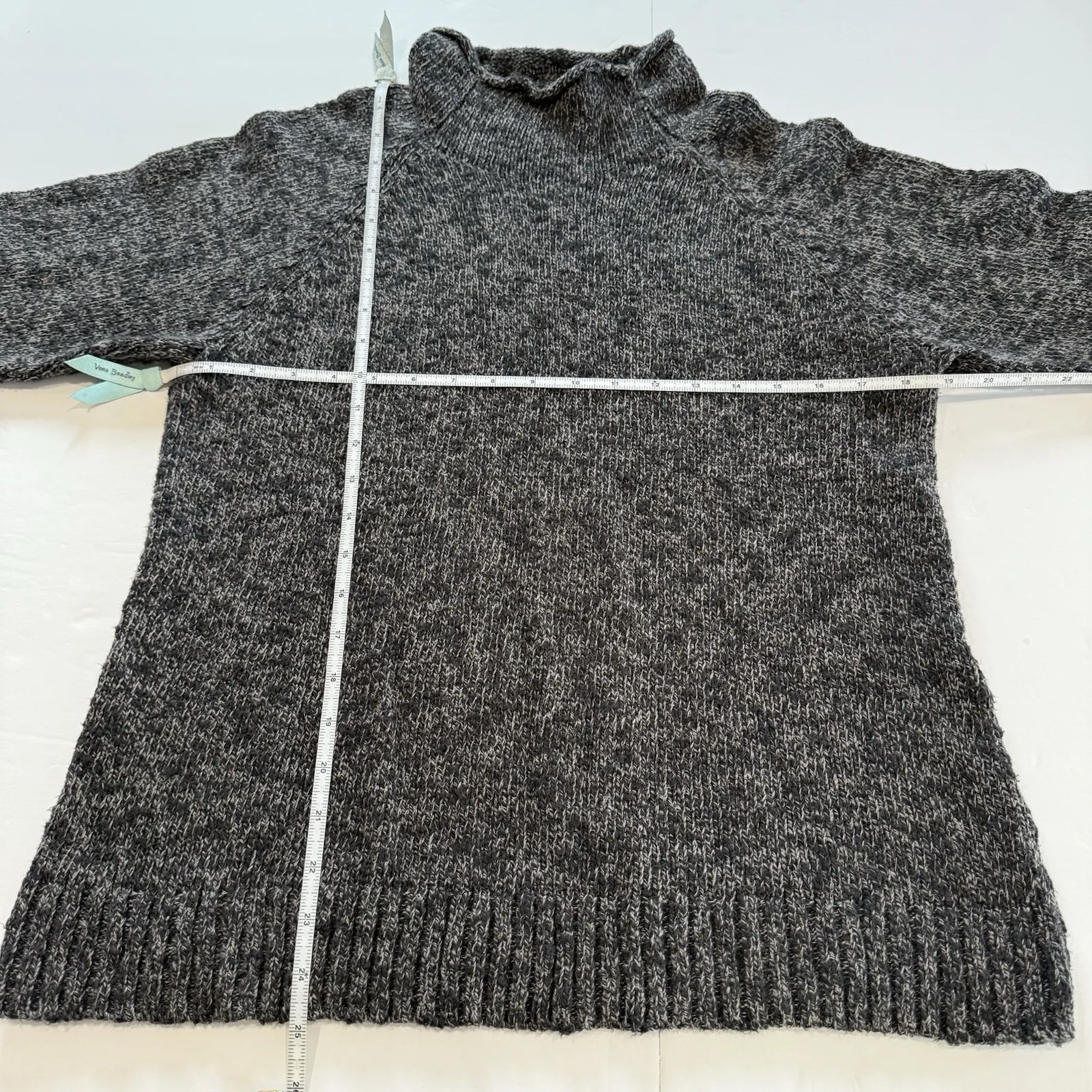 LL Bean Black Gray Cotton Ragg Funnelneck Pullover‎ Sweater Size MEDIUM PETITE - Image 6