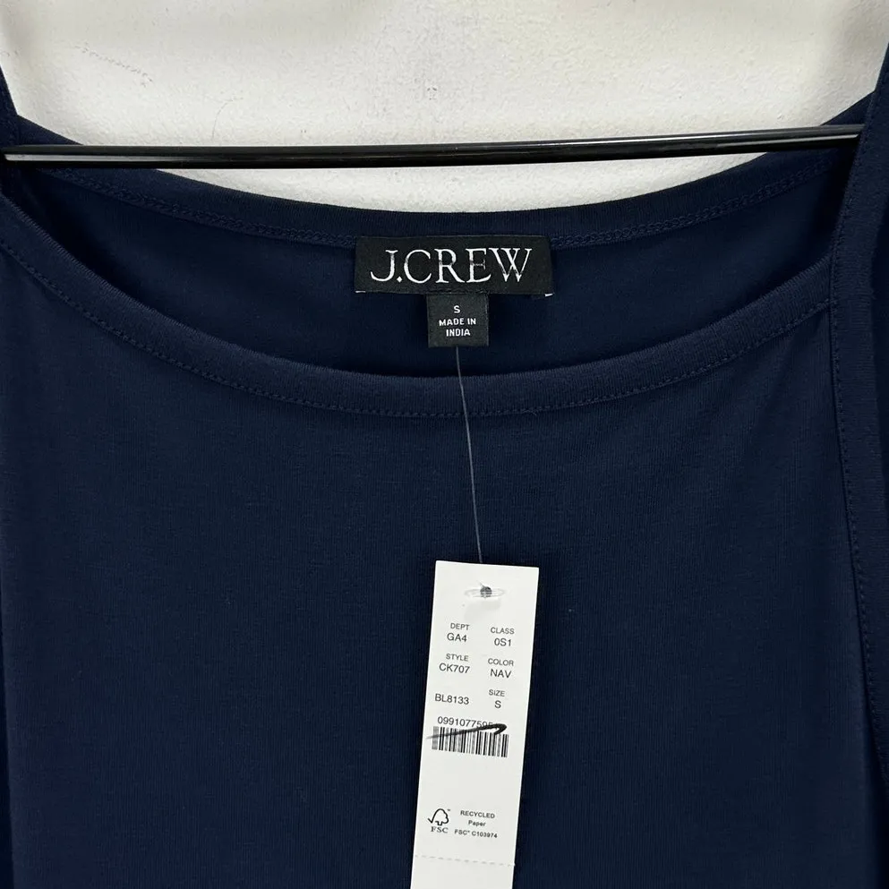 J.Crew Pintuck Mixy Dress Stretch Cotton Midi A line Minimalist Navy Small NWT - Image 7
