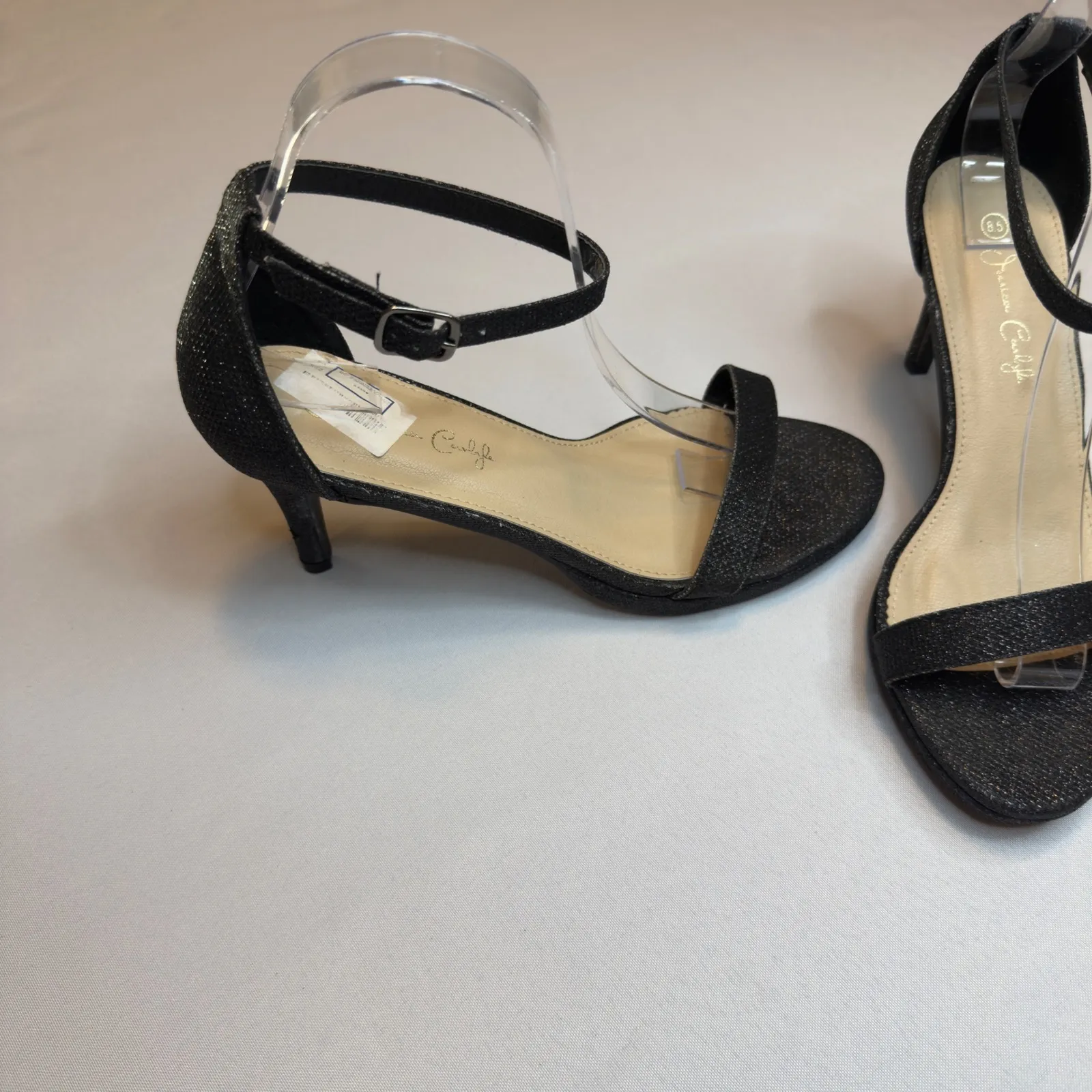 Jessica Carlyle Black Glitter Sparkle Ankle Strap Heels Women's Trendy Size 8.5 - Image 7