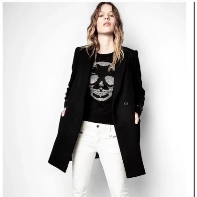 Zadig & Voltaire Black Cashmere Sweater with Silver Rhinestone Skull W1959 Sz L - Image 2