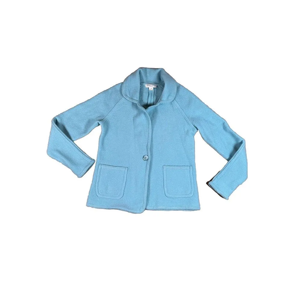Women's Pendelton Lambs Wool Blue Jacket Blazer Long Sleeve Size M‎ - Image 4