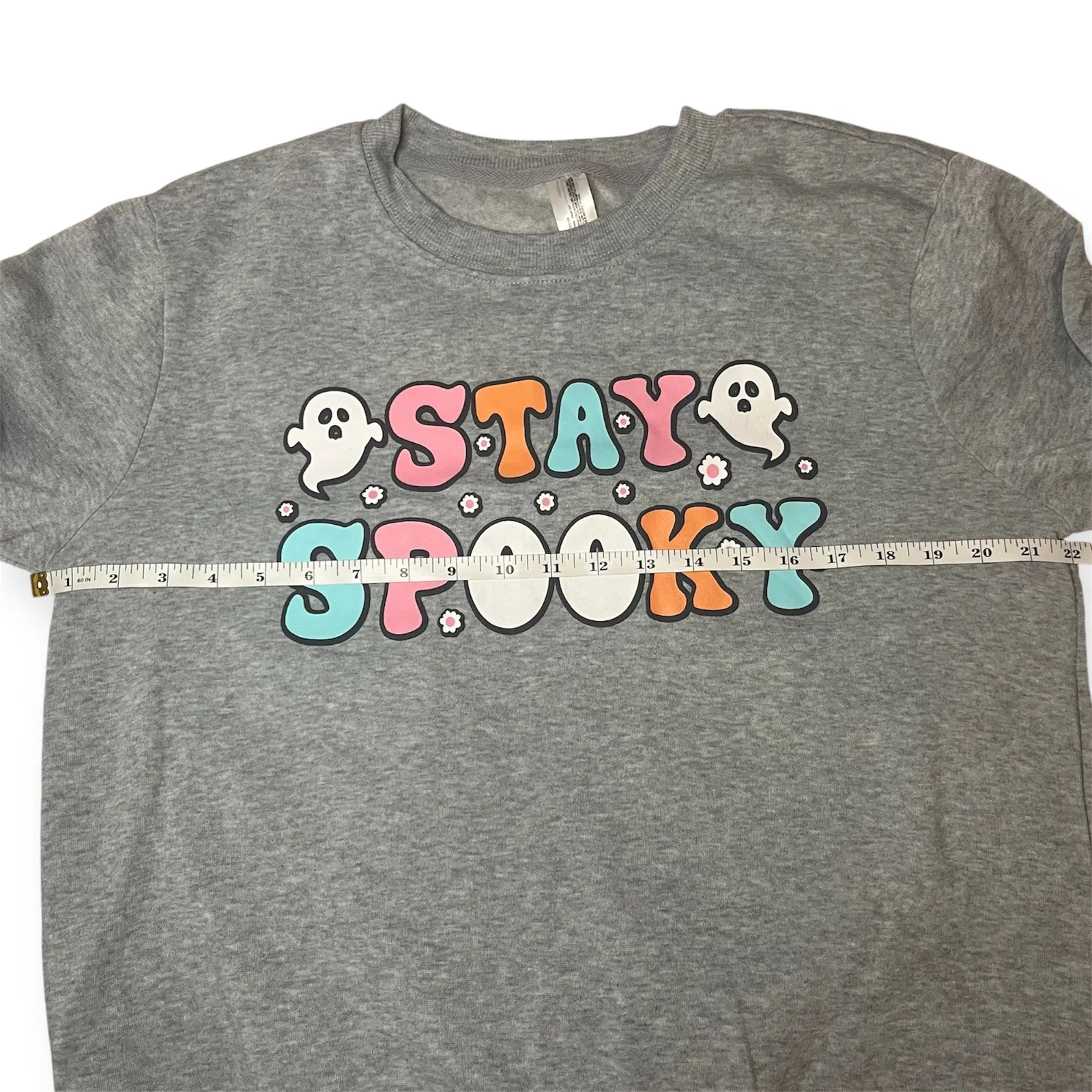 Stay Spooky Halloween Ghost Sweatshirt Gray Crewneck Pullover Large Cozy Fall L - Image 5