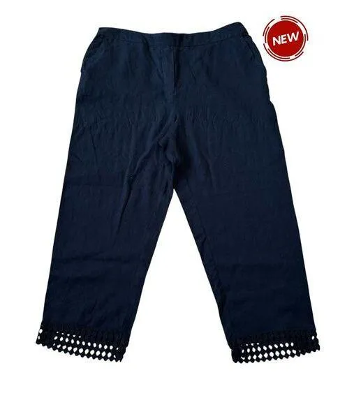 Dana Buchman Blue Linen Cropped Pants Women Size Large NWT | 68-36 - Image 1