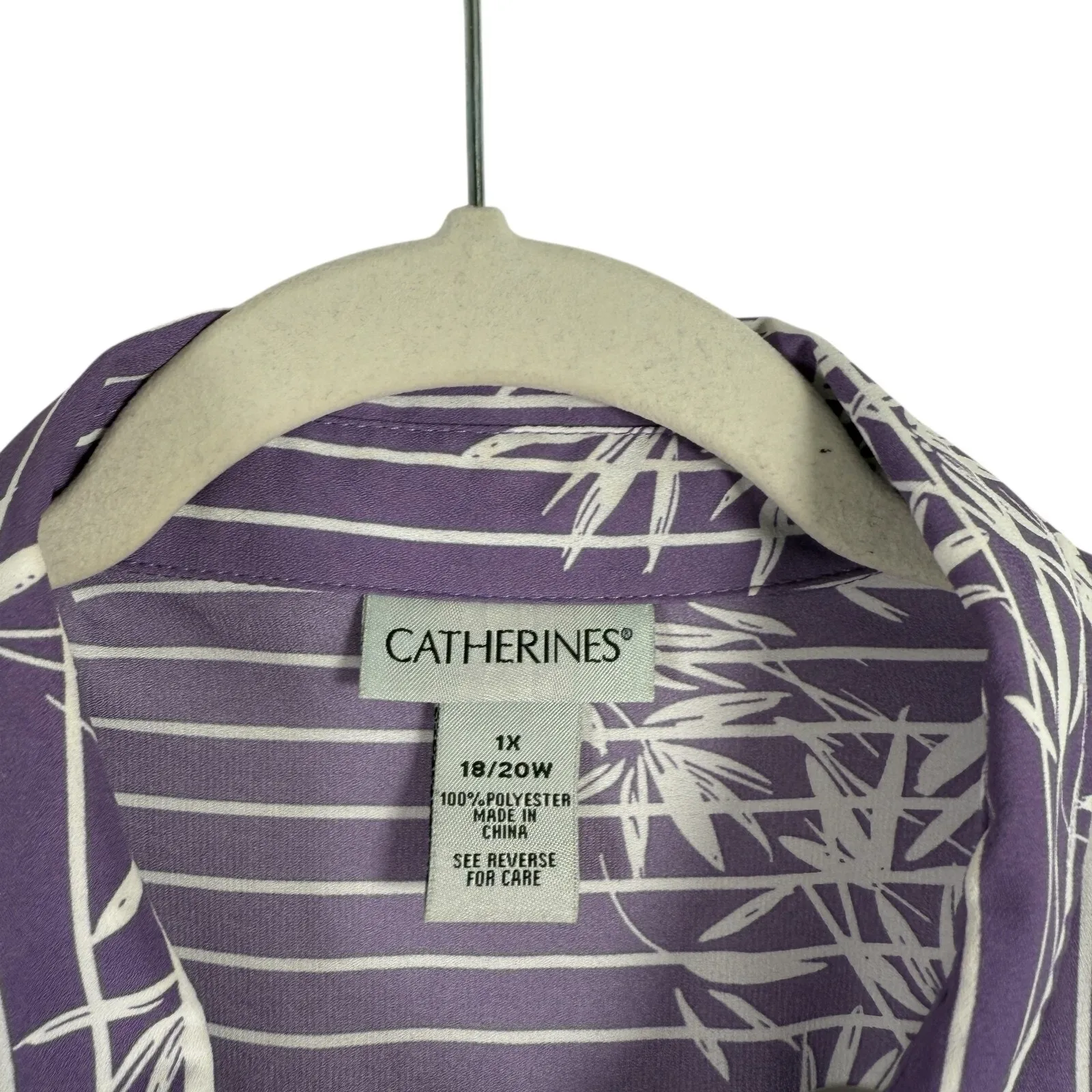 Catherines Purple Striped Floral Button Front Blouse Work Ofice Womens Plus 1x - Image 3