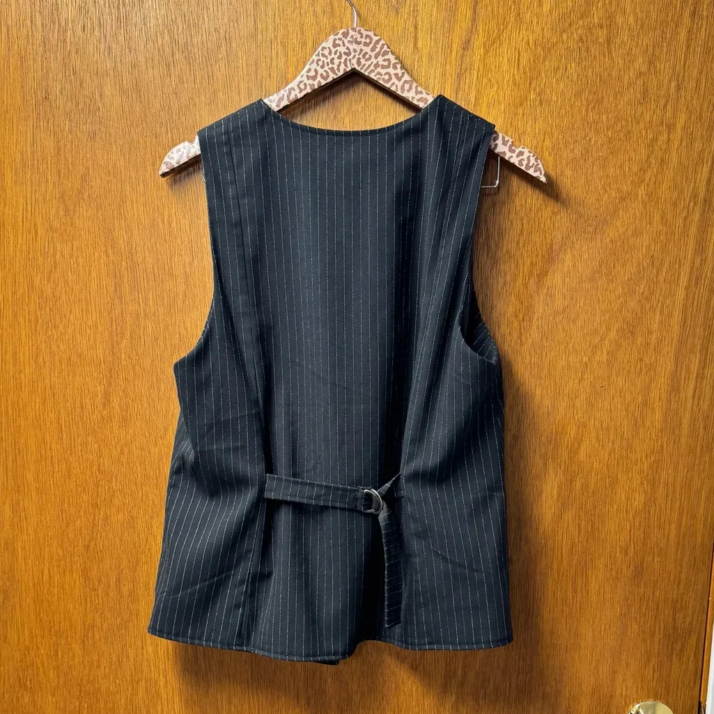 Free People FP Celia Pinstripe Suit Vest Tie Front Stripes Black Large L $128 - Image 14