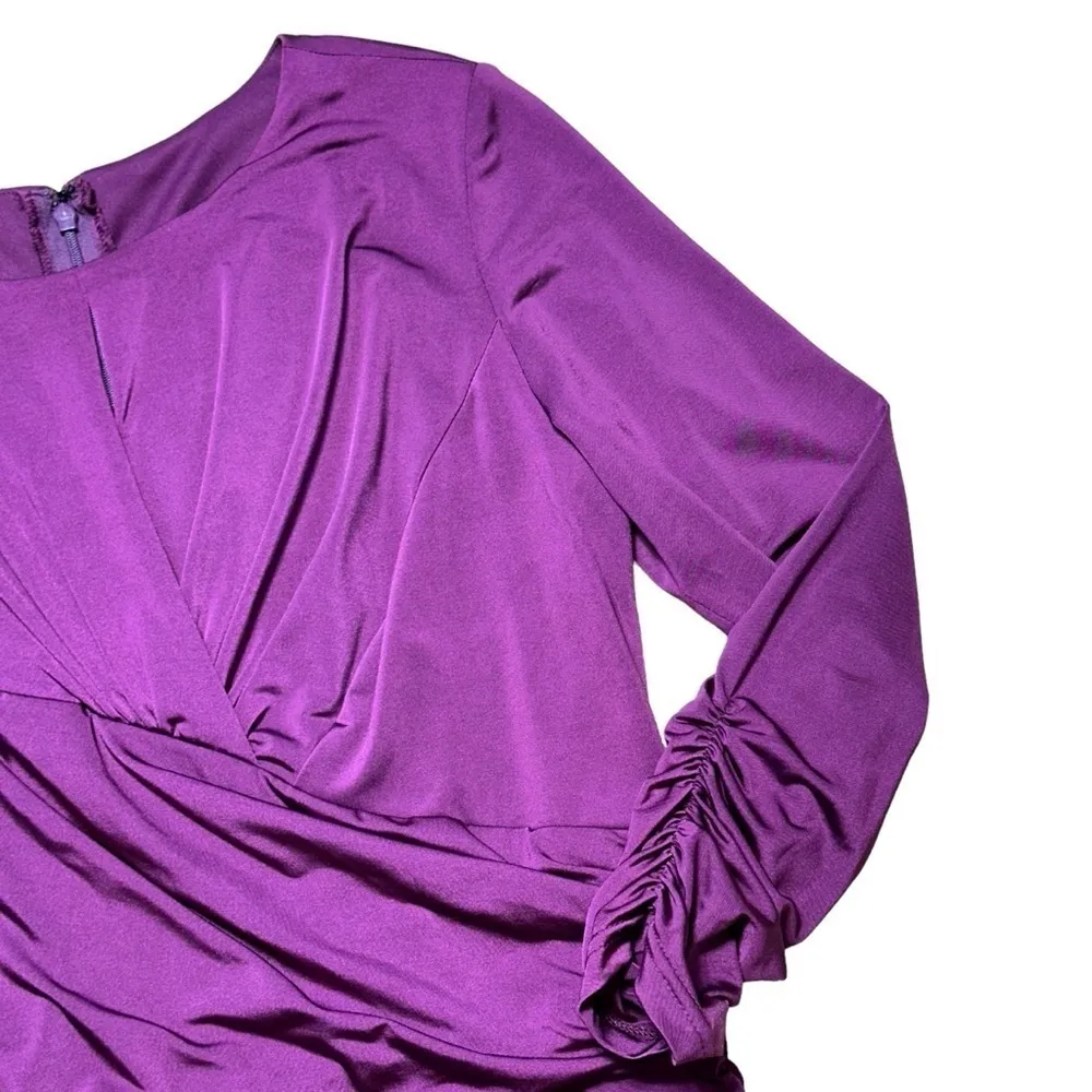 Tadashi Shoji Plum Purple Ruched Cocktail Mini Dress US M - Image 3