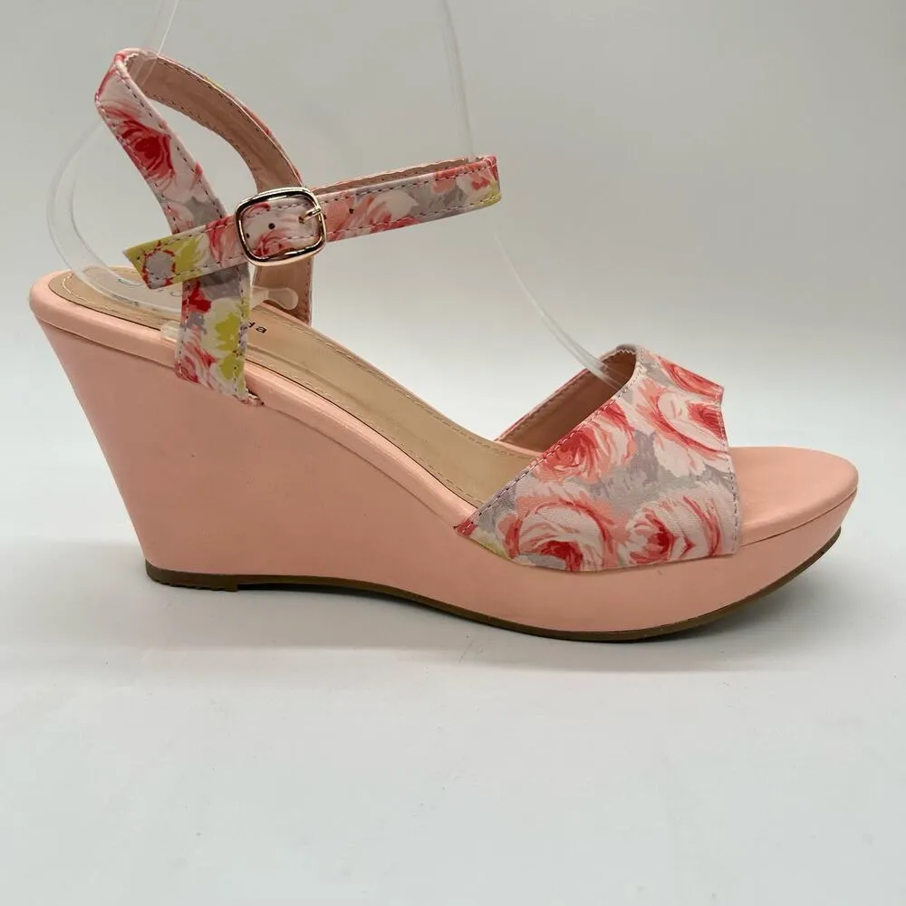 Top Moda‎ Sandal Womens 10 Pink Floral Wedge Open Toe Wedge Sandal - Image 3