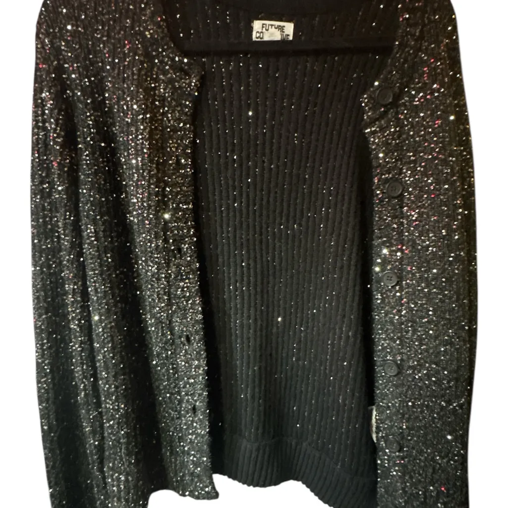 NWOT Future Collective black sequined cardigan Size M - Image 2