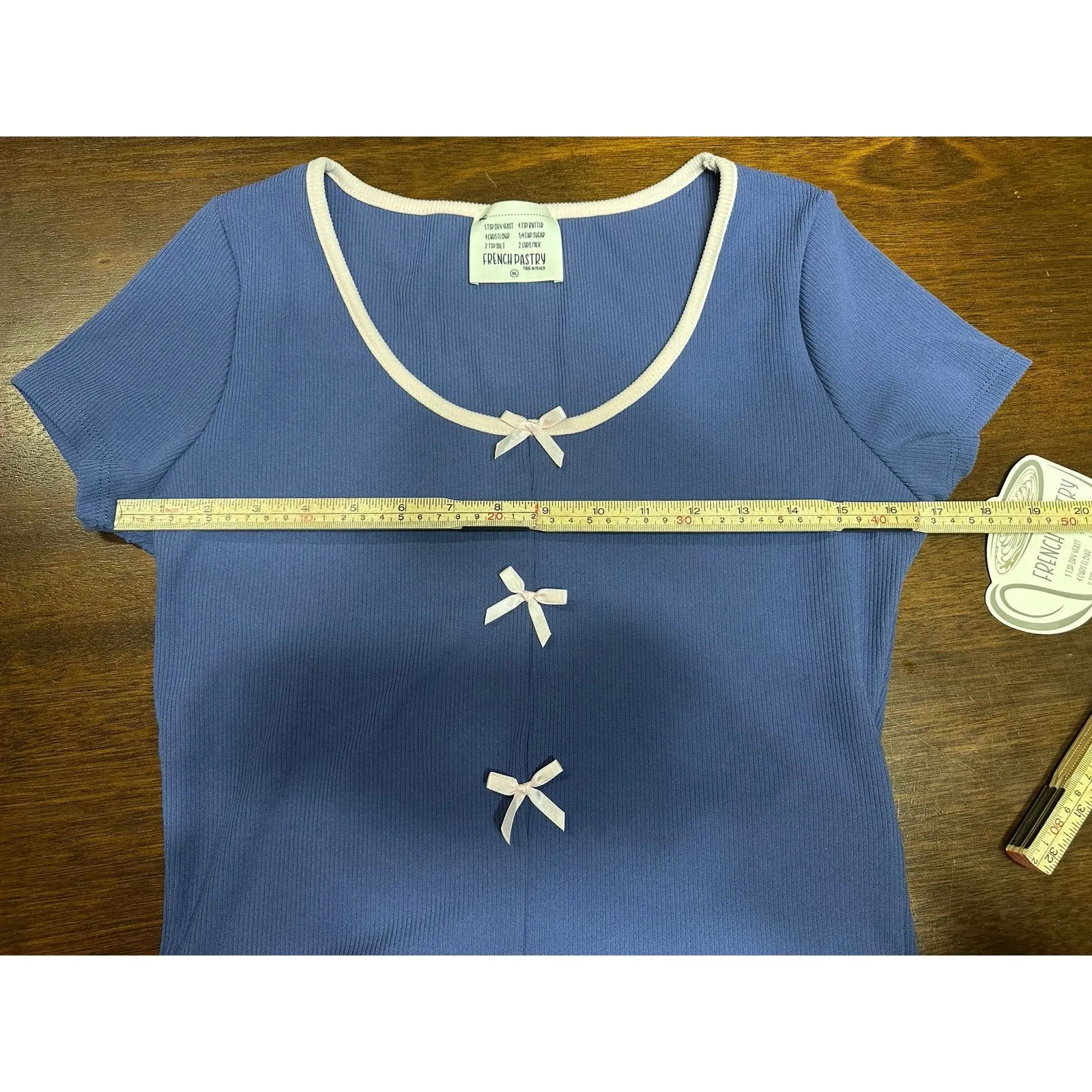 Y2K Coquette Feminine Dainty Soft Crop Top Women XL Stretch Bow Pastel Grunge - Image 4