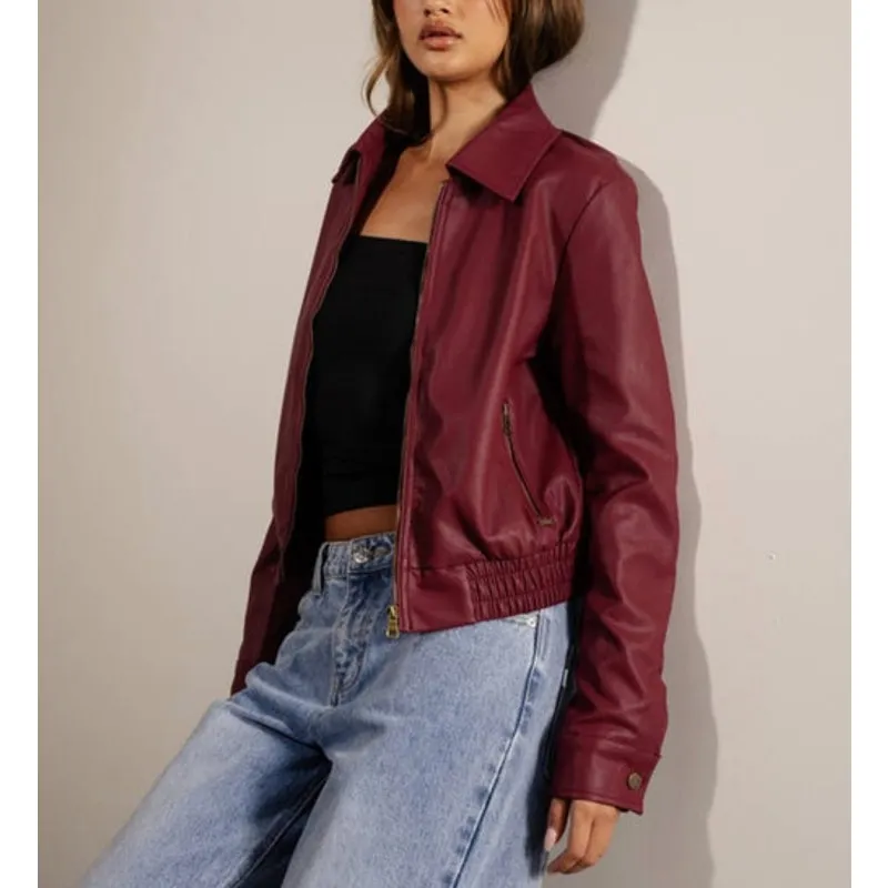 Ava + Ever Jacket Faux Leather Electra Size 8 Berry Red - Image 5