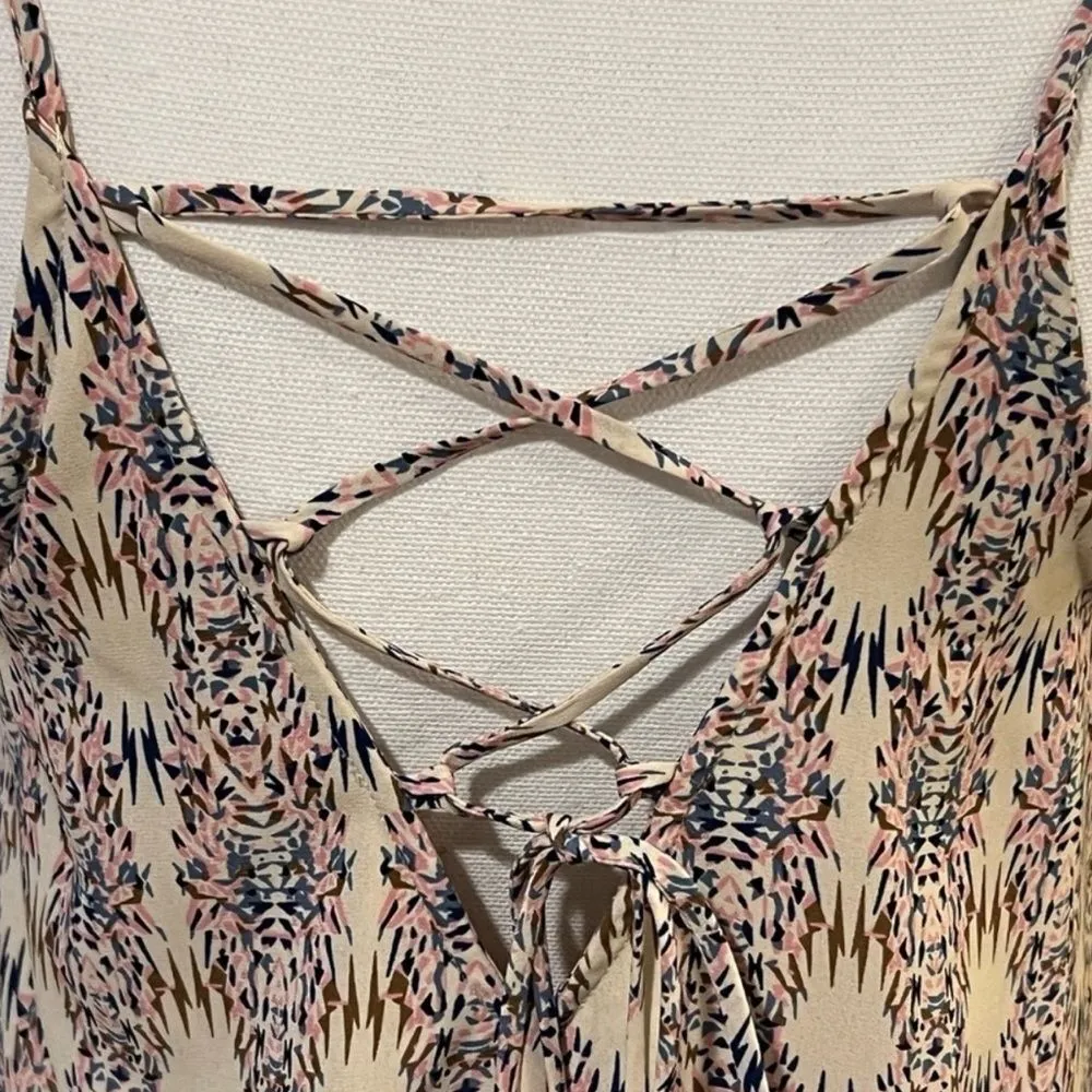 Lush Southwestern Print A-Line Halter Dress SMALL Biege Aztec Western Summer - Image 3