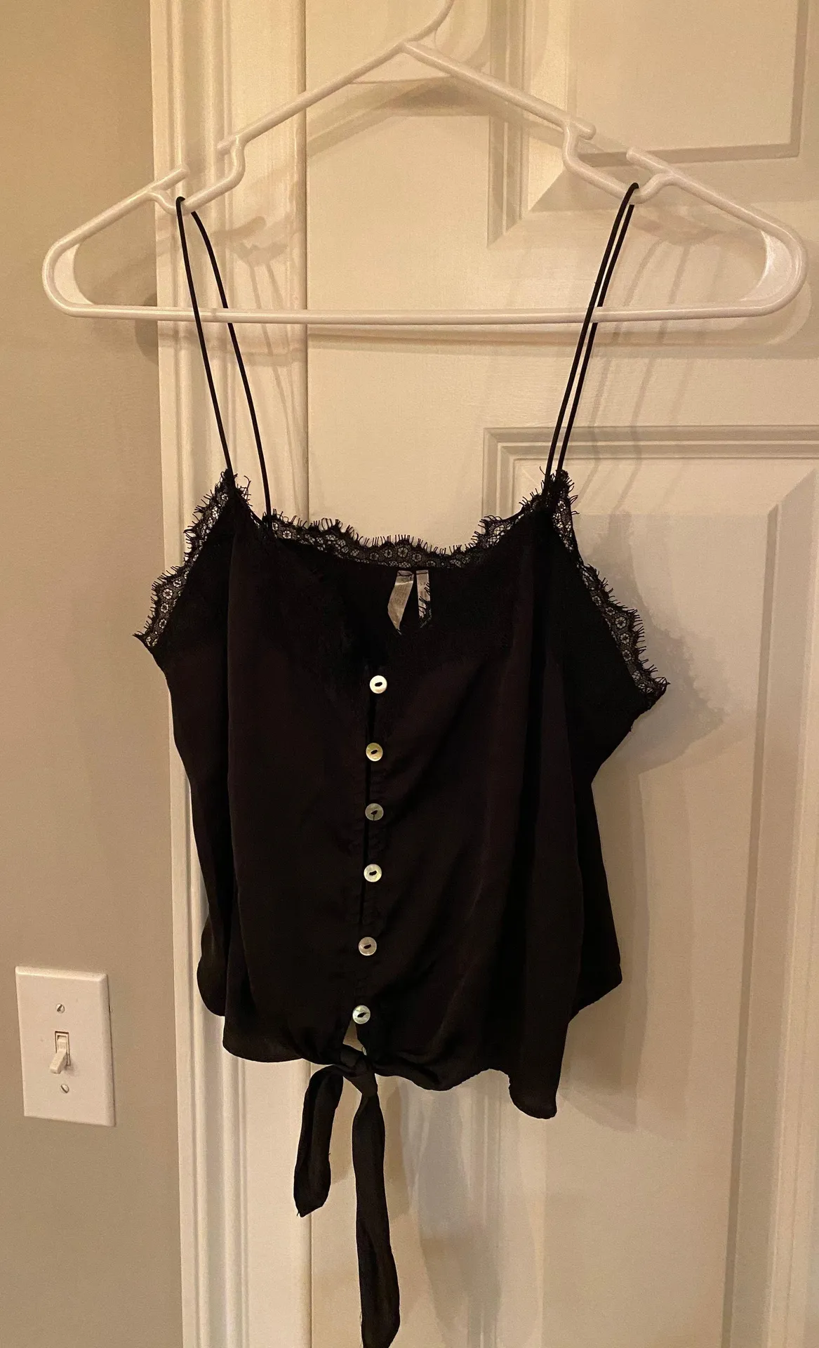 Satin Black Tied Tank Top - Image 4