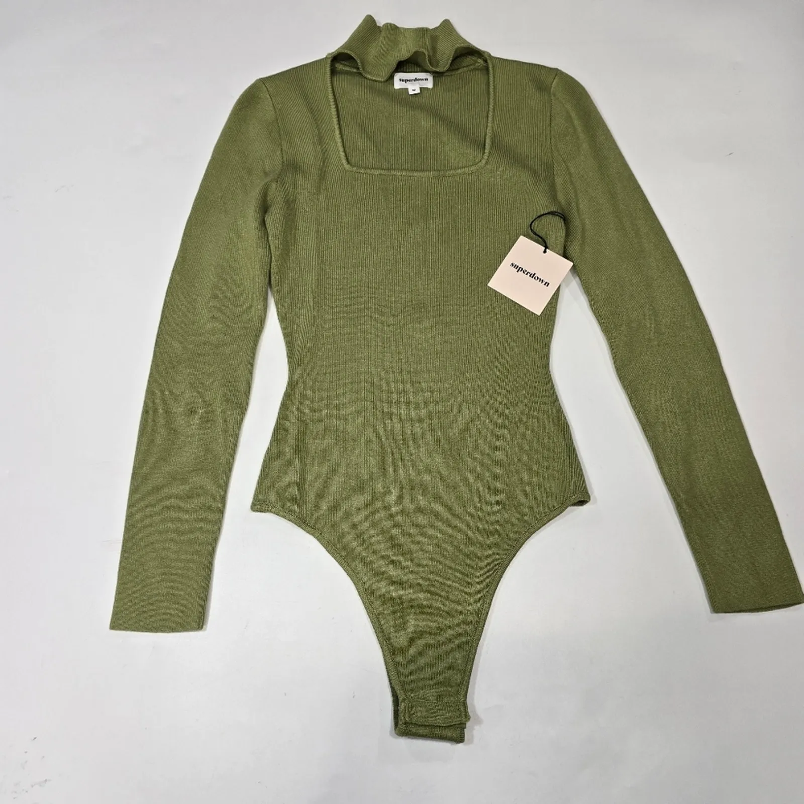 Superdown Victoria Square Neck Bodysuit in Green Medium - Image 3