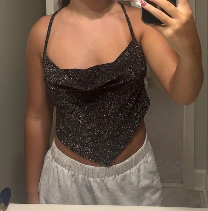 Sparkly Cowlick Top Black - Image 4