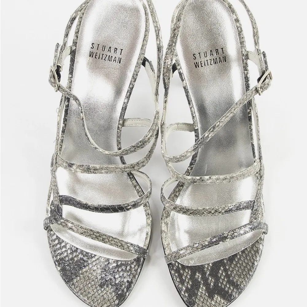 Stuart Weitzman Cosacrobat Silver Cosmic Serpent Leather Strappy Heels - Image 8