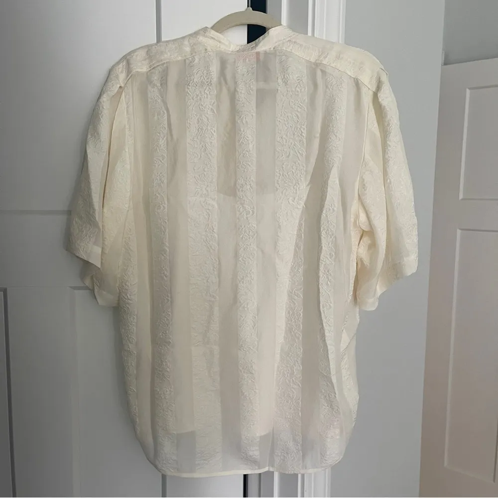 Tory Burch Floral Silk Cream Short Sleeve Blouse Button Down - Image 5