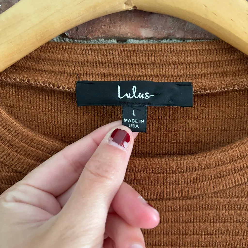 Lulus Rust Brown Ribbed Balloon Sleeve Sweater Top, L - Image 4