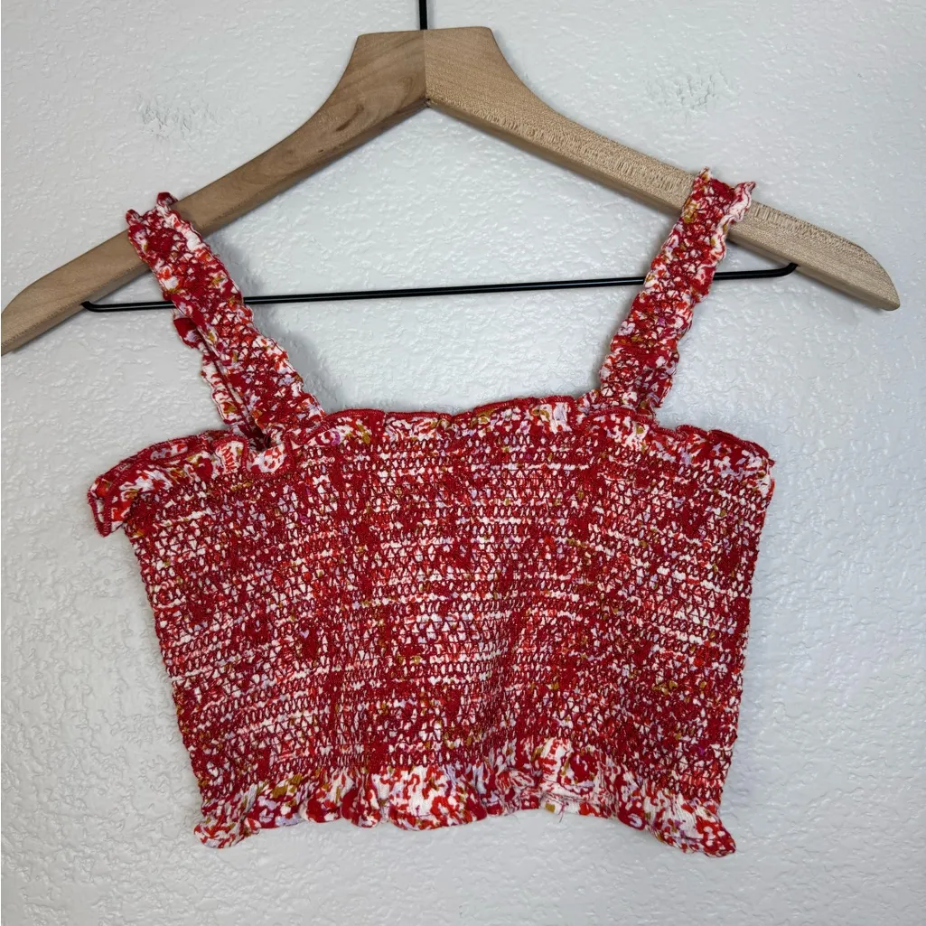 Free People Endless Summer Thalia Smocked Crop Top in Red Ivory Combo size Small - Image 8