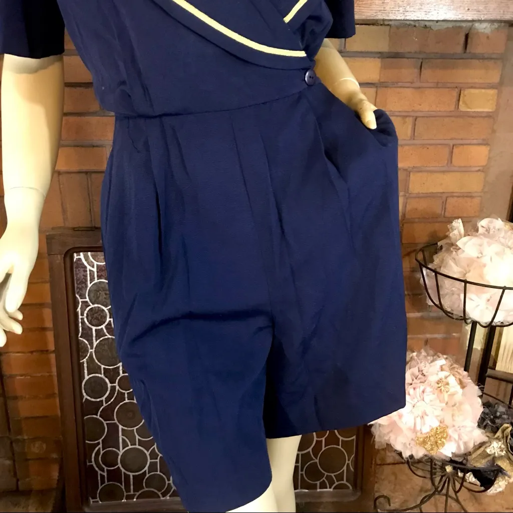 J.S.J. PETITES VINTAGE 1980'S NAUTICAL THEME NAVY BLUE ROMPER (14P) - Image 6