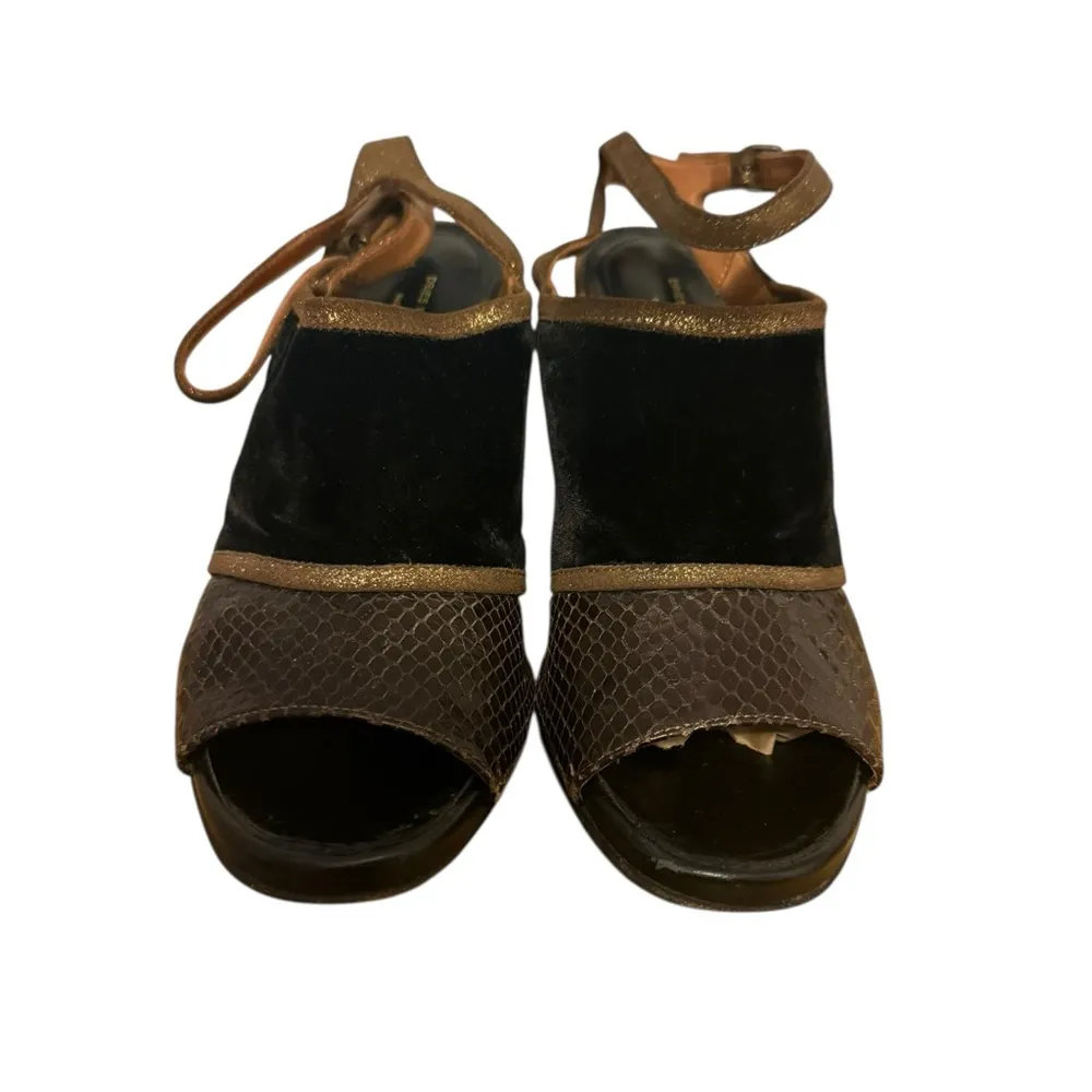 Dries Van Noten Leather Snakeskin Colorblock Gold Glitter Heels - Image 2